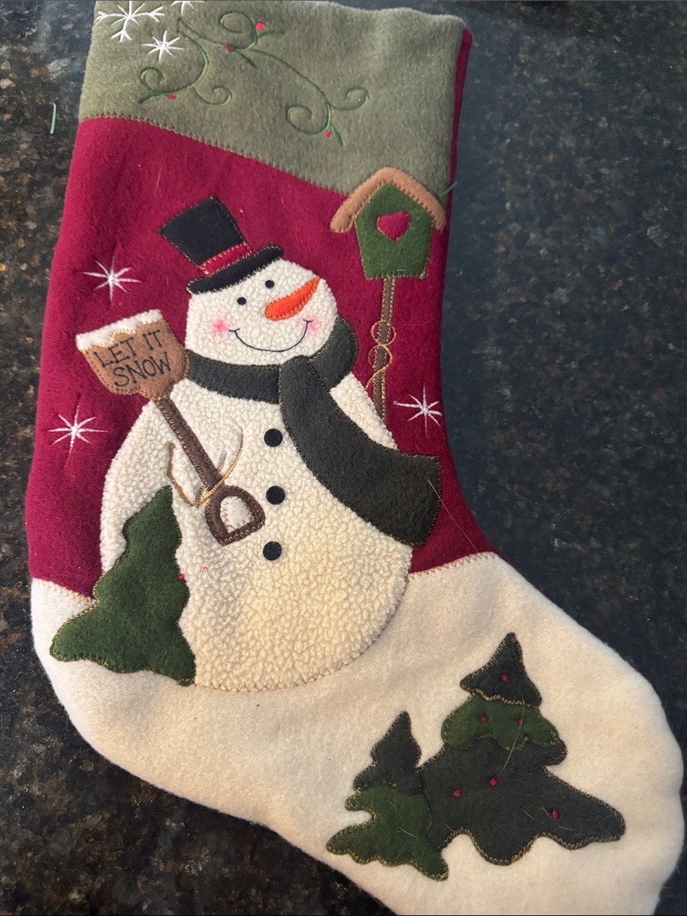 Holiday Snowman Christmas Stocking - Red, Green, White